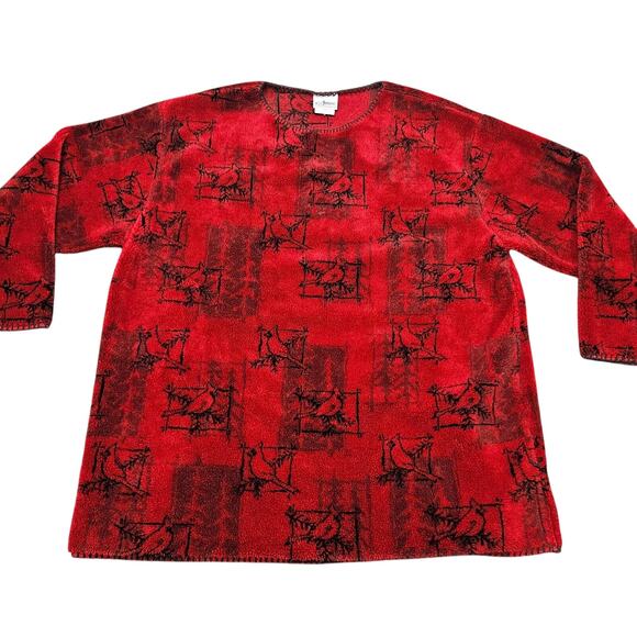 Vtg Artisans Sunschein Designs Cardinal Sweater XL Birds Red Black Made in USA - Picture 1 of 8